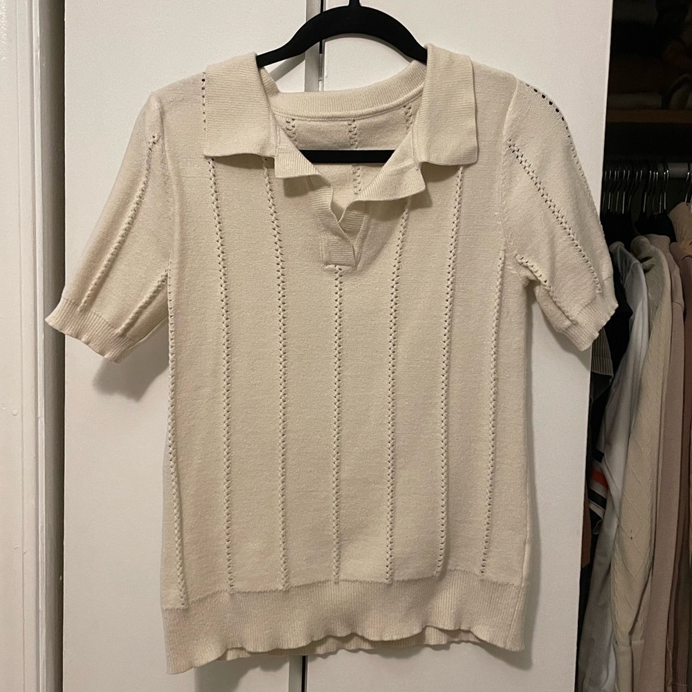 Women’s Cream Knit Short Sleeve Polo
